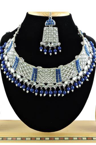 Blue designer function wear ad necklace set