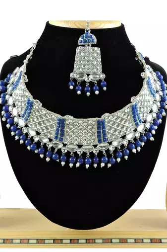 Blue designer function wear ad necklace set
