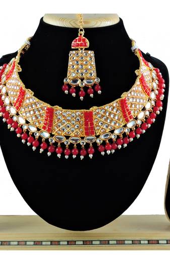 Red designer function wear ad necklace set