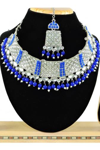 Blue designer function wear ad necklace set