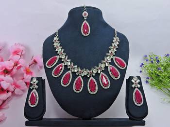 Red designer function wear ad necklace set 1