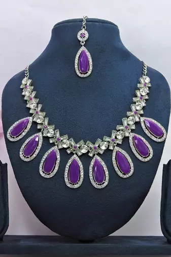 Purple designer function wear ad necklace set