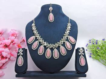 Pink designer function wear ad necklace set 1