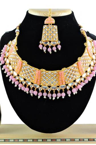 Pink designer function wear ad necklace set