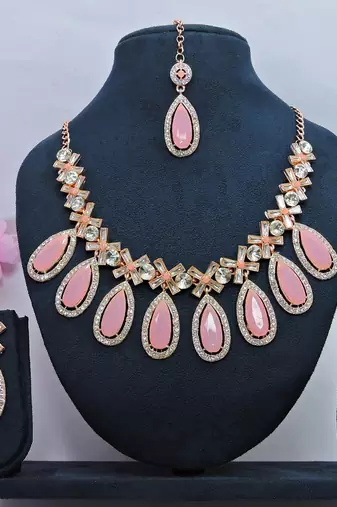 Pink designer function wear ad necklace set