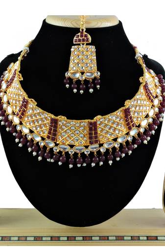 Maroon designer function wear ad necklace set
