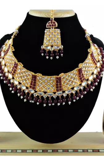 Maroon designer function wear ad necklace set