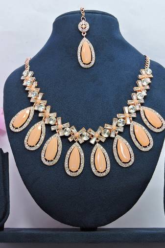 Orange designer function wear ad necklace set