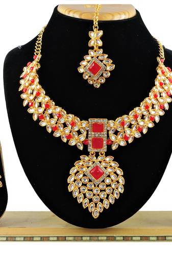 Red designer function wear ad necklace set