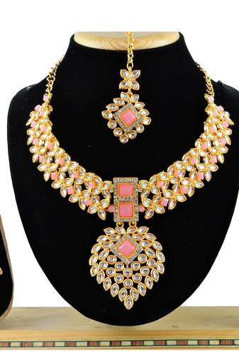 Pink designer function wear ad necklace set