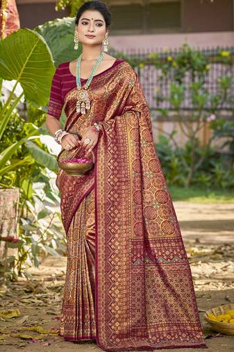 wine silk blend woven work saree