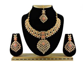 Orange designer function wear ad necklace set 1