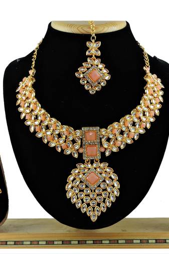 Orange designer function wear ad necklace set