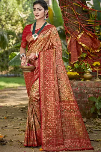 golden silk blend woven work saree