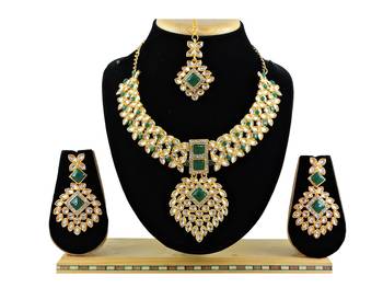 Green designer function wear ad necklace set 1