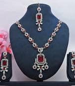Maroon designer function wear ad necklace set