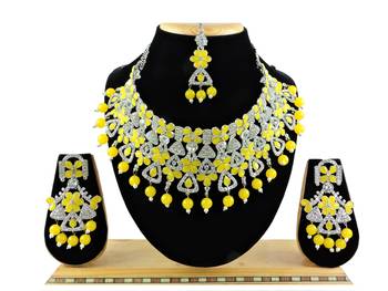 Yellow designer function wear ad necklace set 1