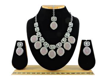 Pink designer function wear ad necklace set 1