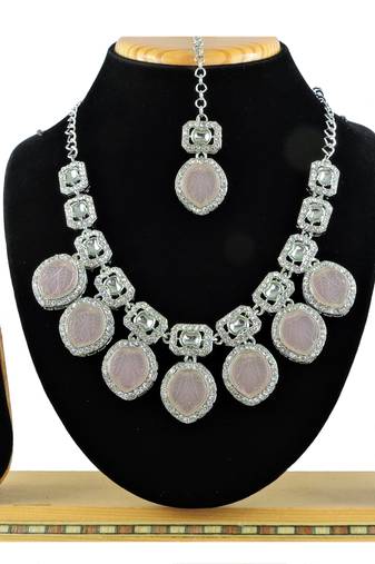 Pink designer function wear ad necklace set