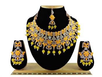 Yellow designer function wear ad necklace set 1