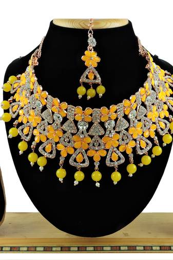 Yellow designer function wear ad necklace set