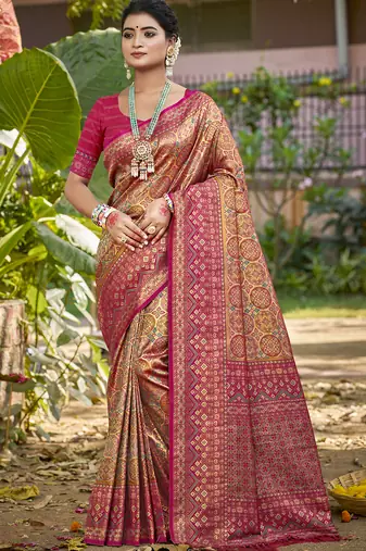beige silk blend woven work saree