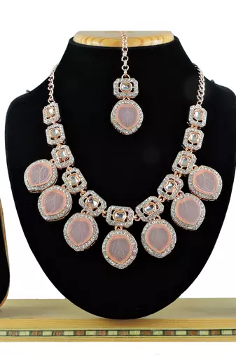 Pink designer function wear ad necklace set