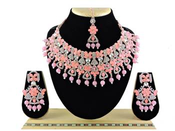 Pink designer function wear ad necklace set 1