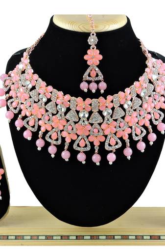 Pink designer function wear ad necklace set
