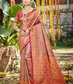 pink silk blend woven work saree