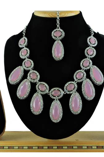Pink designer function wear ad necklace set
