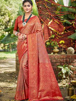 red silk blend woven work saree 1