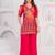 Rani pink floral printed silk short kurti with flared palazzo