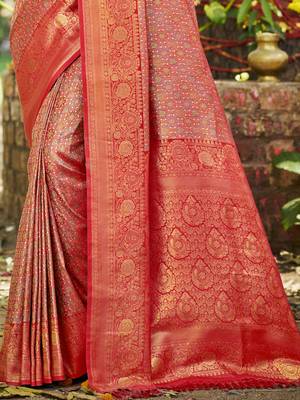 red silk blend woven work saree 3