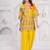 Yellow floral printed silk short kurti with flared palazzo