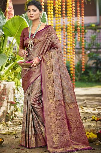 grey silk blend woven work saree