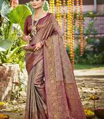 grey silk blend woven work saree