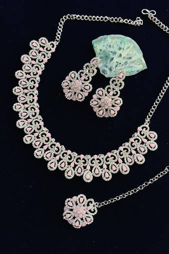 Pink designer function wear ad necklace set