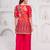 Rani pink floral printed silk short kurti with flared palazzo