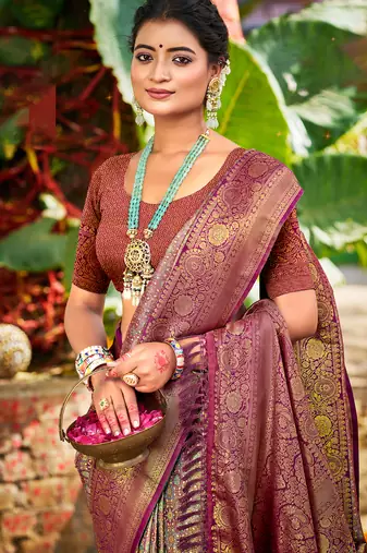 grey silk blend woven work saree