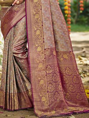 grey silk blend woven work saree 3