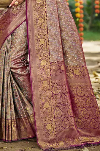 grey silk blend woven work saree