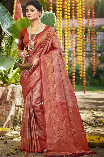 pink silk blend woven work saree