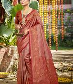 pink silk blend woven work saree