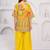 Yellow floral printed silk short kurti with flared palazzo