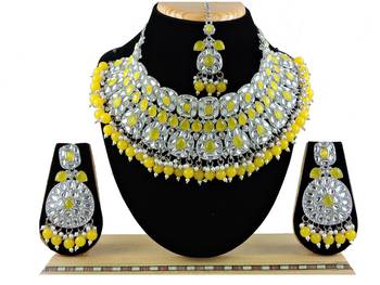 Yellow designer function wear ad necklace set 1
