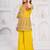 Yellow floral printed silk short kurti with flared palazzo