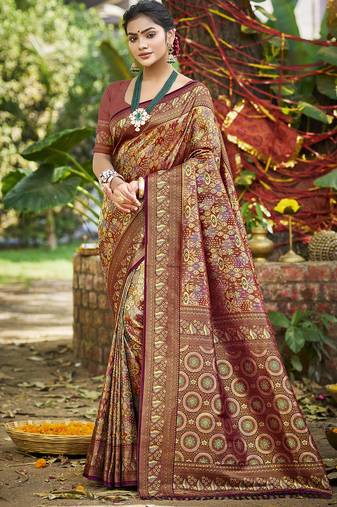 wine silk blend woven work saree