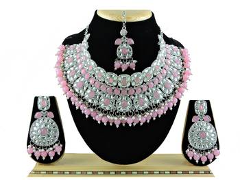 Pink designer function wear ad necklace set 1
