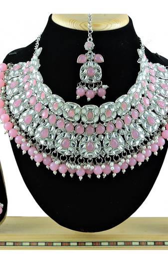 Pink designer function wear ad necklace set